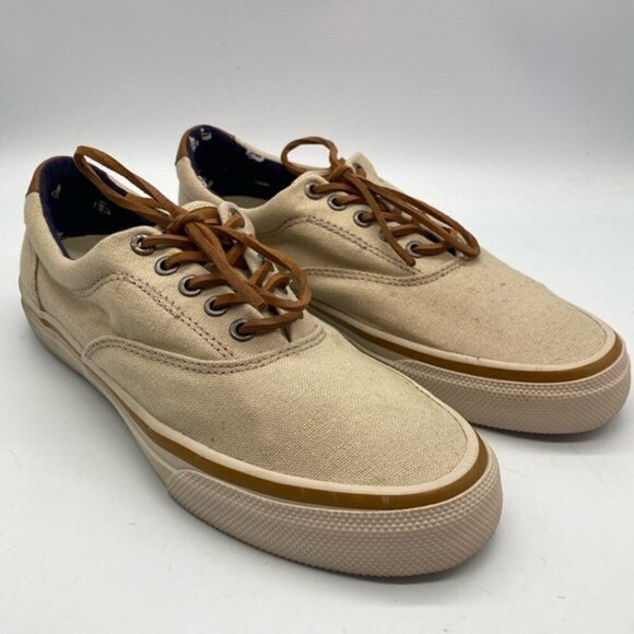𝅺BASS Classic Compass Beige Canvas Boat Shoes size 7.5 - Picture 5 of 8